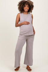 Light Mocha Slub Knit Maternity Pants Set