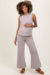 Light Mocha Slub Knit Maternity Pants Set