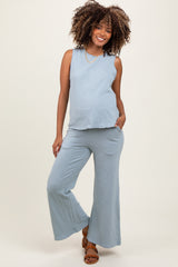 Light Blue Slub Knit Maternity Pants Set