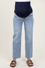 Blue Straight Leg Ankle Maternity Jeans