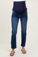 Navy Blue Dark Wash Slim Straight Maternity Jeans