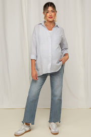 Light Blue Fringe Hem Maternity Wide Leg Jeans