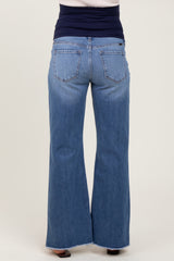 Blue Distressed Fringe Hi-Lo Hem Cropped Flare Maternity Jeans