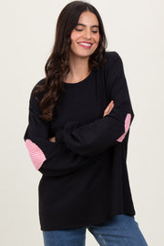 Black Solid Long Sleeve Heart Patch Top