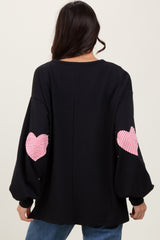 Black Solid Long Sleeve Heart Patch Top