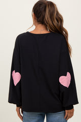 Black Solid Long Sleeve Heart Patch Maternity Top