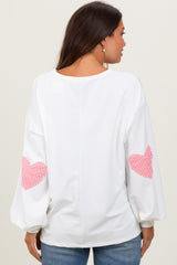 Ivory Solid Long Sleeve Heart Patch Maternity Top