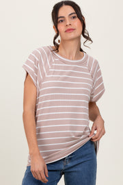 Mocha Stripe Ribbed Short Sleeve Tunic Top