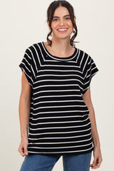 Black Stripe Ribbed Short Sleeve Maternity Tunic Top