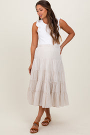 Ivory Striped Tiered Maternity Maxi Skirt