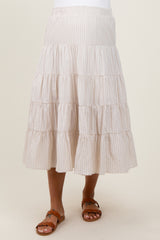 Ivory Striped Tiered Maternity Maxi Skirt