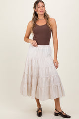 Ivory Striped Tiered Maxi Skirt