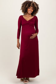 Burgundy Wrap Front Empire Waist Maternity Maxi Dress