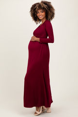 Burgundy Wrap Front Empire Waist Maternity Maxi Dress