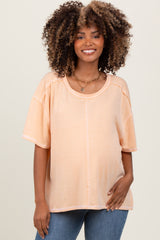 Peach Solid Tri-Blend Short Sleeve Maternity Tunic Top