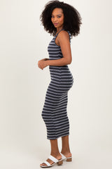 Charcoal Stripe Ribbed Sleeveless V Neck Maxi Dress