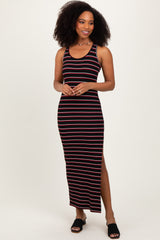 Black Red Striped Side Slit Maxi Dress