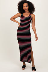 Black Red Striped Side Slit Maxi Dress