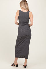 Black Striped Button Front Sleeveless Maxi Dress