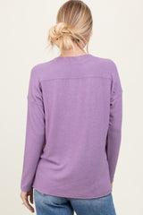 Lavender Basic V-Neck Long Sleeve Brushed Knit Top