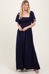 Navy Chambray Smocked Maxi Dress