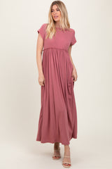 Mauve Short Sleeve Pocketed Maxi Dress