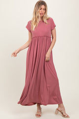 Mauve Short Sleeve Pocketed Maxi Dress