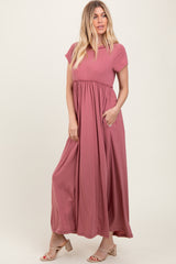 Mauve Short Sleeve Pocketed Maxi Dress