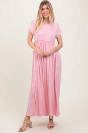 Light Pink Short Sleeve Pocketed Maxi Dress