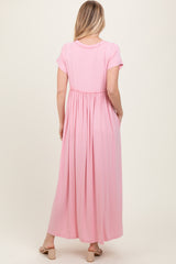 Light Pink Short Sleeve Pocketed Maxi Dress