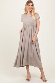 Taupe Ruffle Trim Maxi Dress