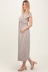 Taupe Ruffle Trim Maxi Dress