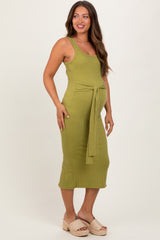 Lime Ribbed Front Tie Sleeveless Maternity Midi Dress