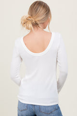 Ivory Ribbed Scoop Neck Long Sleeve Top