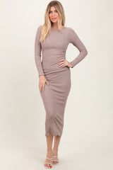 Taupe Ribbed Cinched Back Cutout Midi Dress