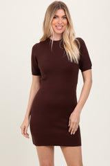 Brown Knit Short Sleeve Mini Maternity Dress