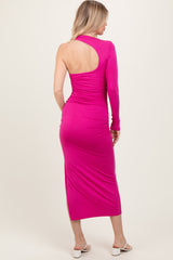 Fuchsia Asymmetric Sleeve Open Back Maxi Dress