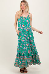 Green Floral Tie Back Maxi Dress