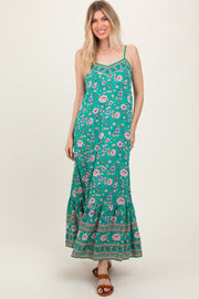 Green Floral Tie Back Maxi Dress