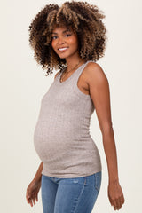 Mocha Heather Ribbed Scoop Neck Maternity Tank