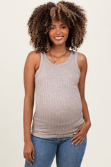 Mocha Heather Ribbed Scoop Neck Maternity Tank