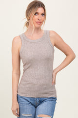 Mocha Heather Ribbed Scoop Neck Tank