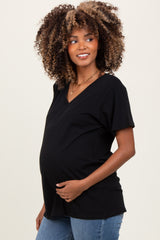 Black Oversized V-Neck Short Sleeve Maternity Tee