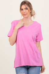 Pink Oversized V-Neck Short Sleeve Tee