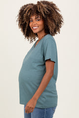 Light Olive Oversized V-Neck Short Sleeve Maternity Tee