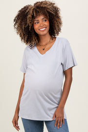 Heather Grey Oversized V-Neck Short Sleeve Maternity Tee