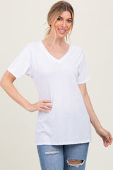 White Oversized V-Neck Short Sleeve Tee