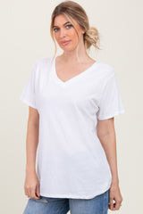 White Oversized V-Neck Short Sleeve Tee