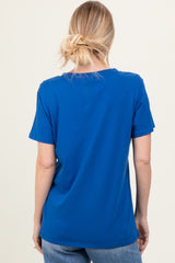 Royal Blue Oversized V-Neck Short Sleeve Tee