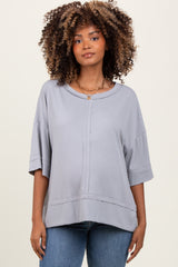 Light Grey Ribbed Boxy Fit Short Sleeve Maternity Top